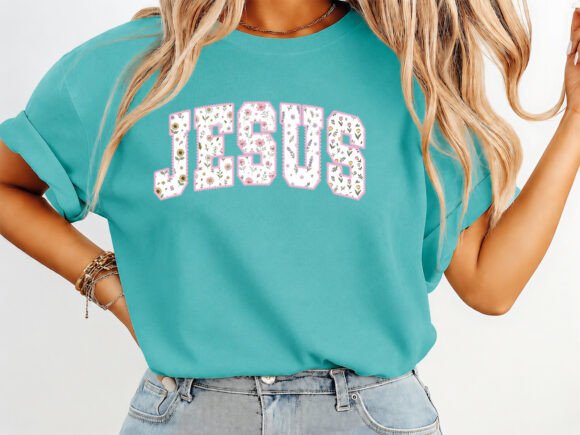 Jesus Preppy Floral T-Shirt Design: A Fresh Graphic for Faith-Based Branding and Social Media Campaigns